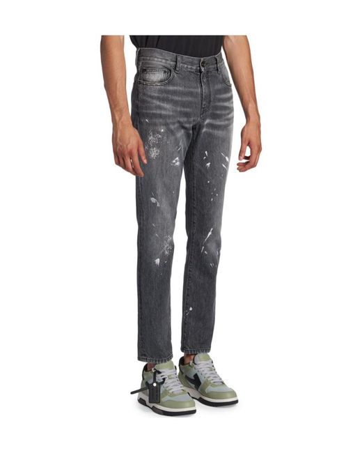 Off-White c/o Virgil Abloh Gray Diag-Striped Distressed Straight Leg Jeans for men