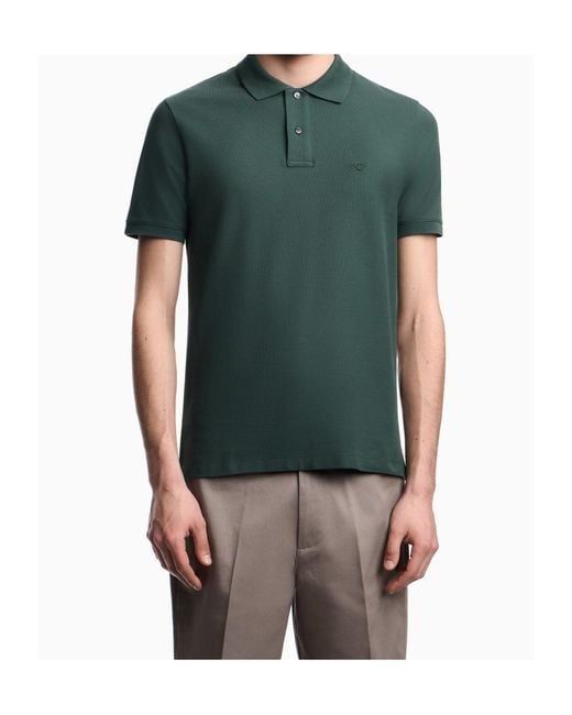 Emporio Armani Green Logo Embroidered Short-Sleeved Polo Shirt for men