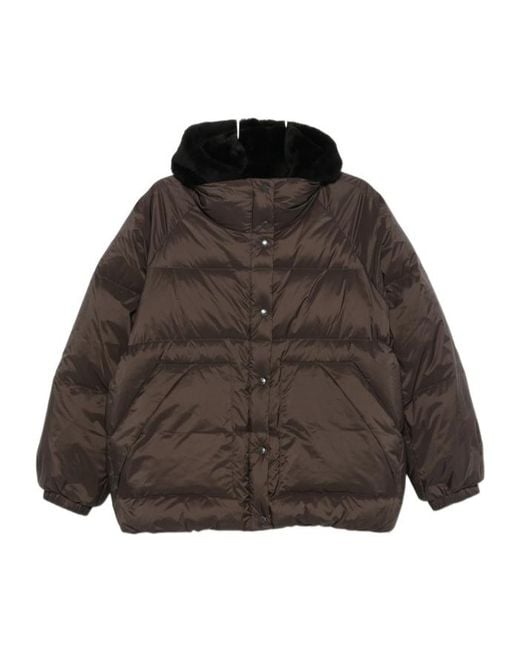 Yves Salomon Brown Quilted Hooded Jacket