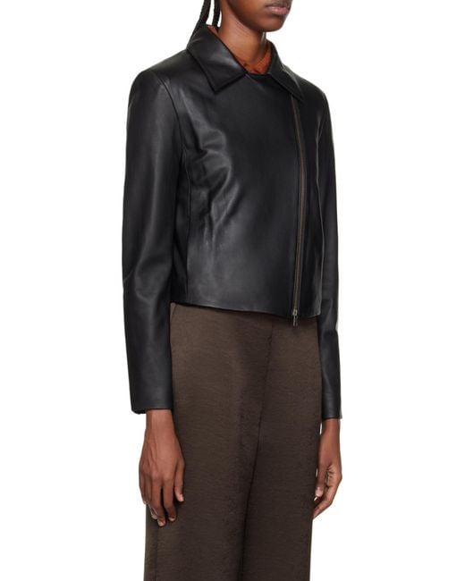 Vince Black Long-Sleeved Leather Jacket