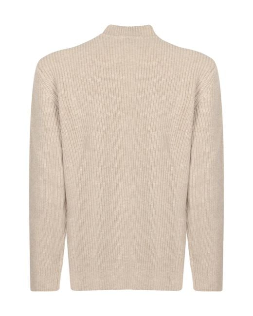Zanone Natural Ribbed Zip Knit Cardigan for men