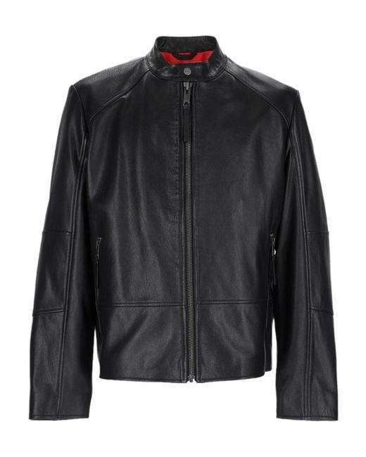 Boss Black Hugo Stand-Collar Leather Jacket for men