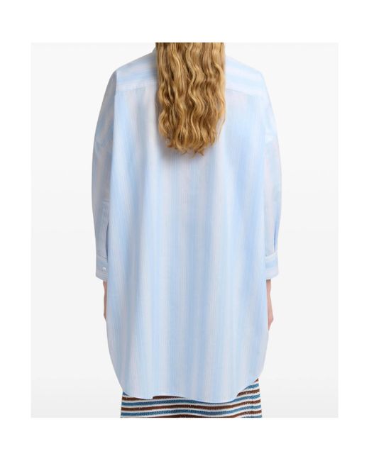 Marni Blue Striped Curved Oversized Shirt