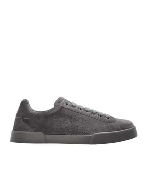 Dolce & Gabbana Gray Portofino Logo Perforated Sneakers for men