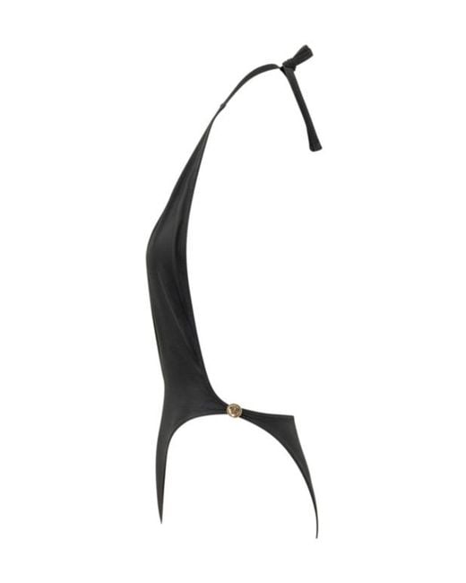 Versace Black Halterneck Plunge-Neck Swimsuit