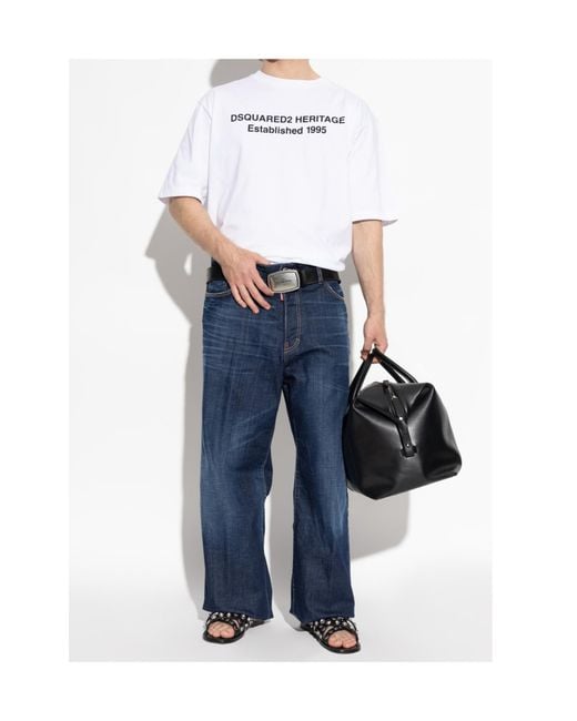 DSquared² Blue Logo Patch Wide-Leg Jeans for men