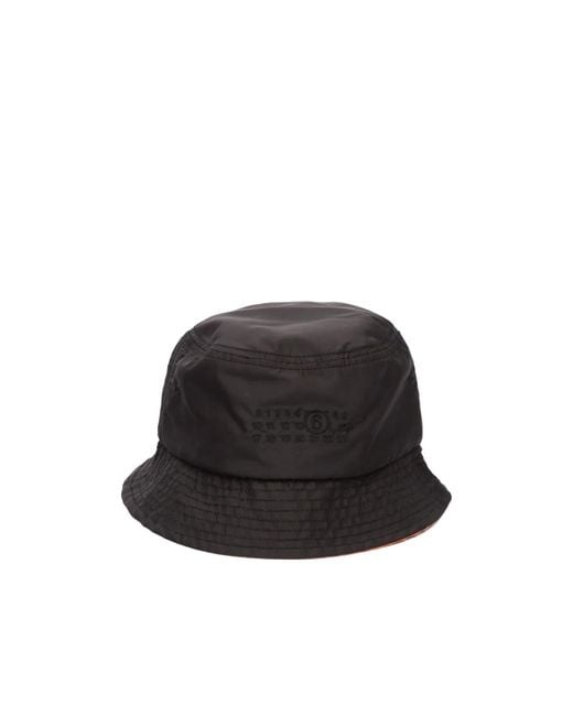 MM6 by Maison Margiela Black Embroidered Bucket Hat for men