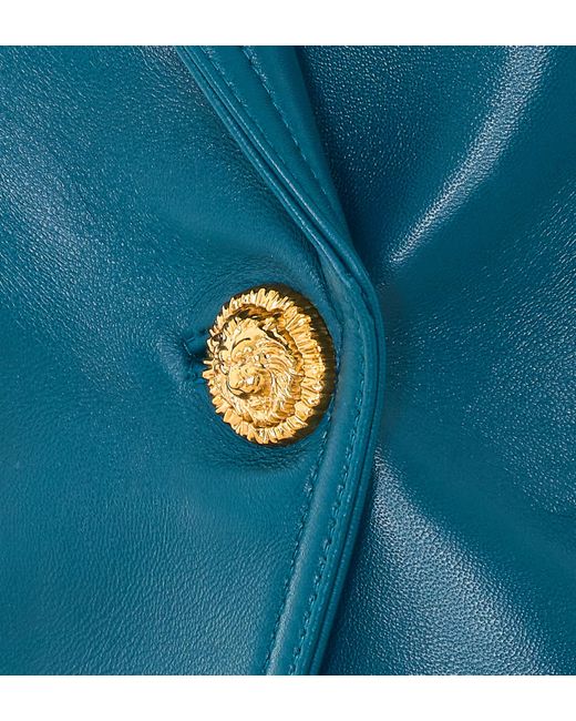 Balmain Blue Double-Breasted Leather Blazer