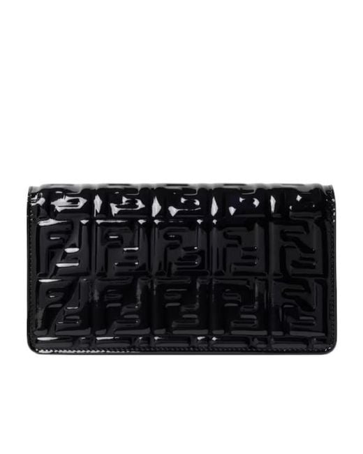 Fendi Black Baguette Ff Embossed Chained Wallet