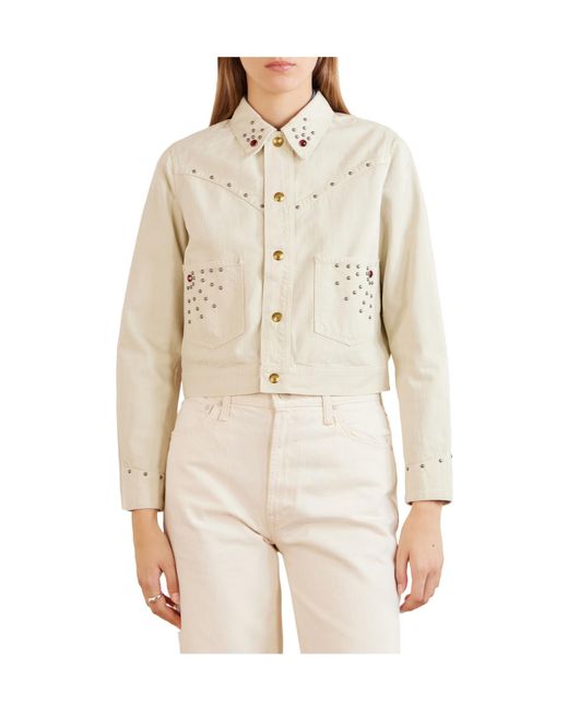 RRL Natural Ida Cropped Embellished Denim Jacket