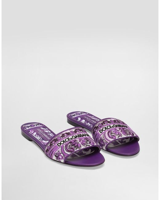 Dolce & Gabbana Purple Logo Detailed Slip-On Slides