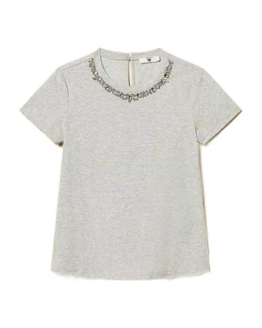 Twinset White Cabochon-Embellished T-Shirt