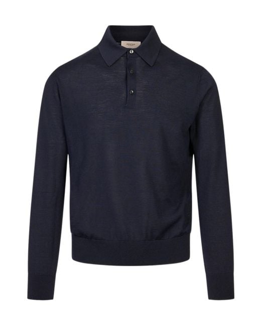 Agnona Blue Long-Sleeve Knitted Polo Shirt for men