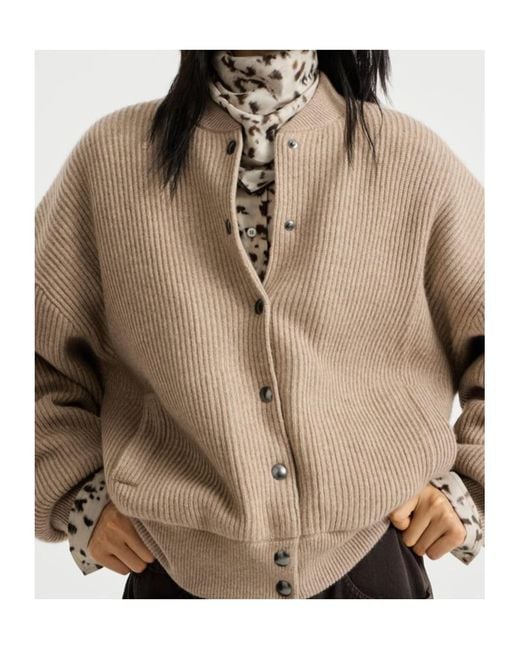 Brunello Cucinelli Brown Cashmere English-Rib-Knit Bomber Jacket With Thermore Padding