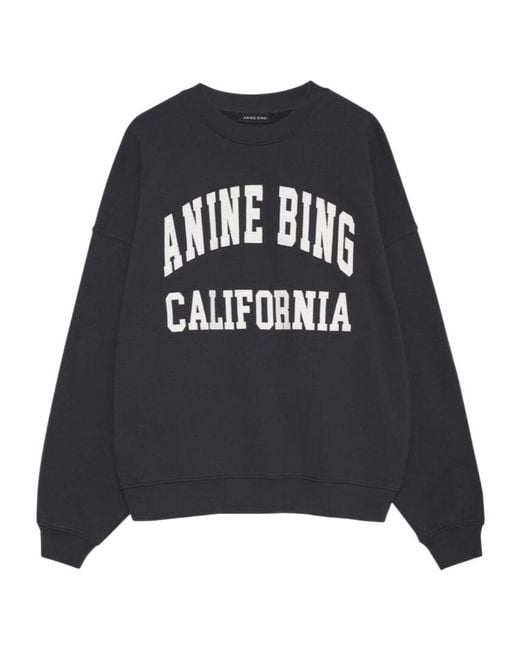Anine Bing Black Miles Logo-Printed Crewneck Sweatshirt