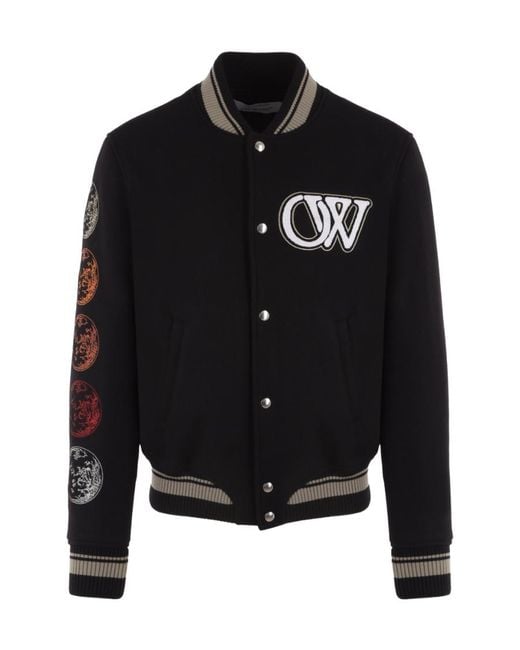 Off-White c/o Virgil Abloh Black Logo Detailed Bomber Jacket for men
