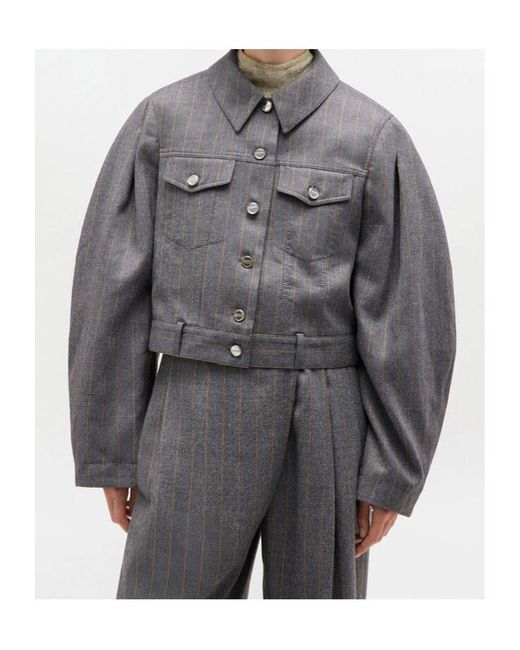 Ganni Gray Pinstripe Pattern Jacket