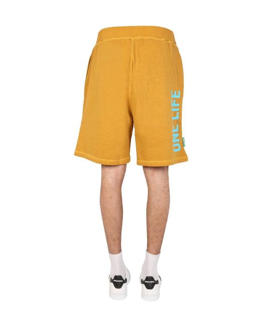 DSquared² Yellow Logo Printed Bermuda Shorts for men