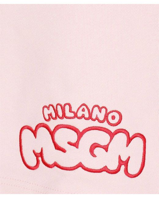 MSGM Pink Logo Embroidered Track Shorts for men