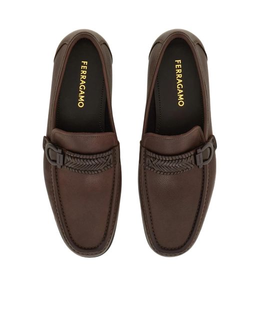 Ferragamo Brown Ferragamo Caspian Woven Detail Loafers for men
