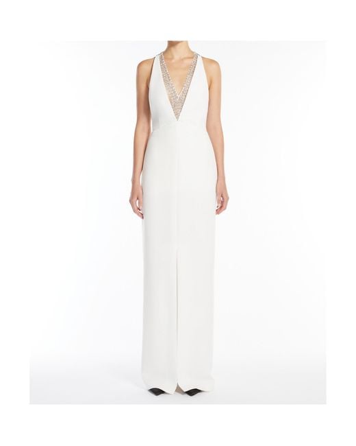 Max Mara White Pianoforte Secolo Embellished V-Neck Sleeveless Dress