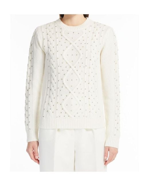 Max Mara White Embellished Crewneck Jumper