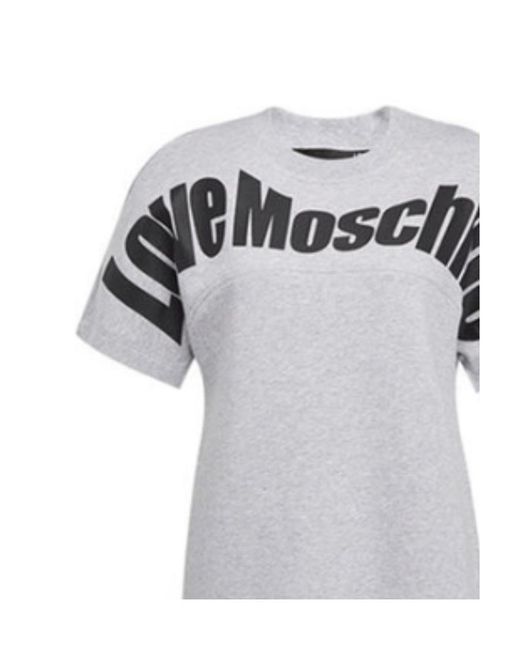 Moschino Gray Logo Printed Round-Neck T-Shirt Dress