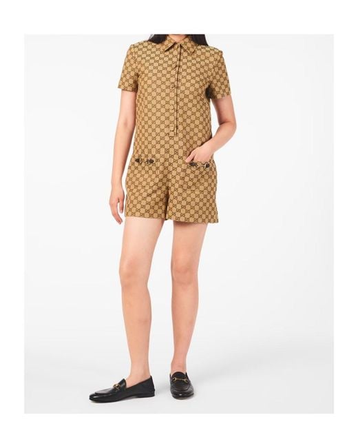 Gucci Natural Logo Short Sleeve Jumpsuit