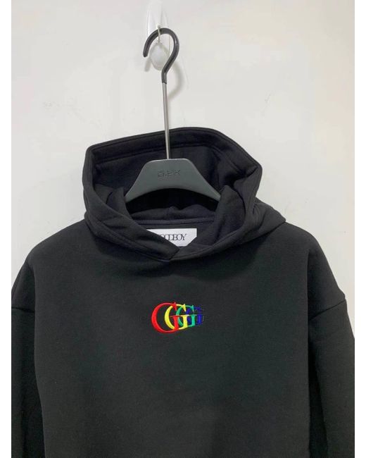 XOXOGOODBOY Black Logo-Embroidered Cropped Hoodie