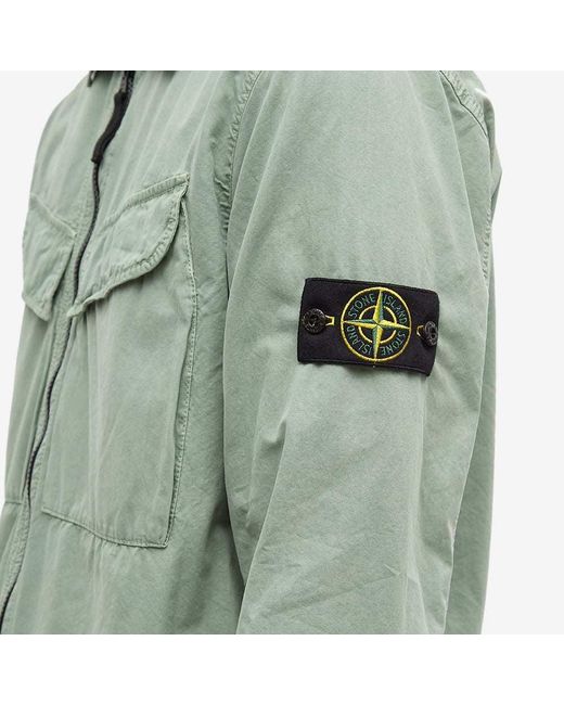 Stone Island Green Compass-Patch Shirt Jacket for men