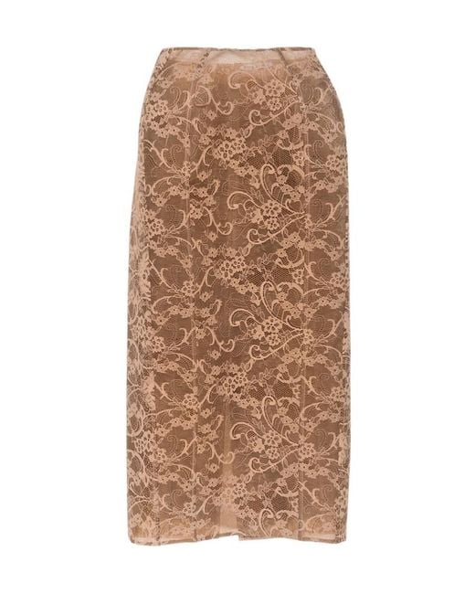 Acne Brown Tubno Lace Midi Skirt