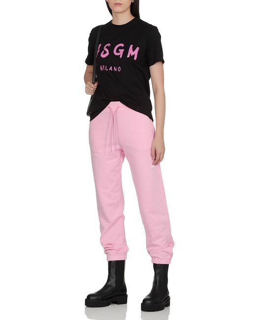 MSGM Pink Logo Printed Drawstring Joggers