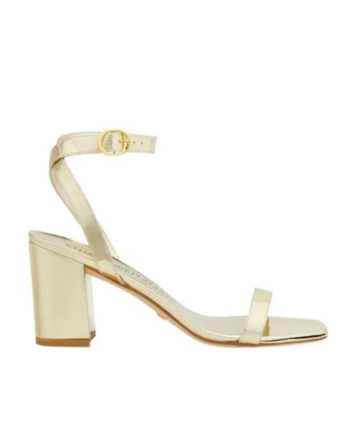 Stuart Weitzman Metallic Logo High-Heeled Sandals