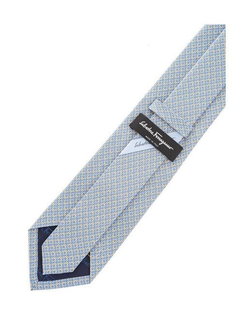 Ferragamo White Printed Silk Tie for men