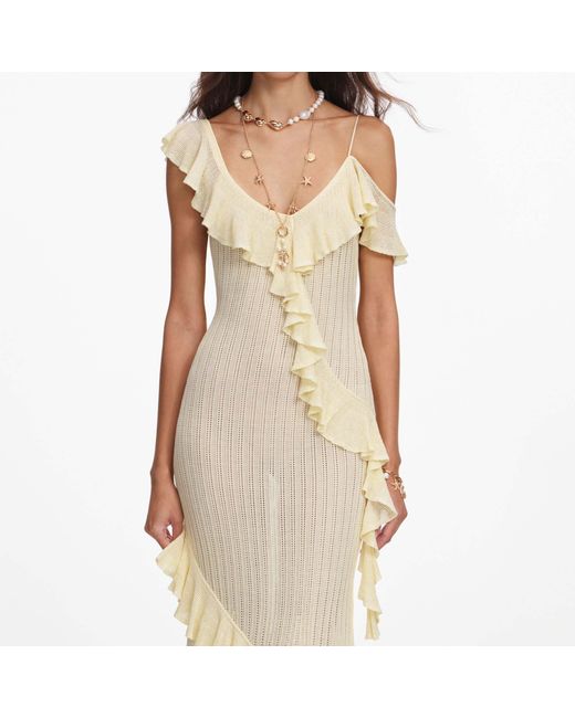 Self-Portrait Metallic Wool Ruffled Knit Maxi Skirt