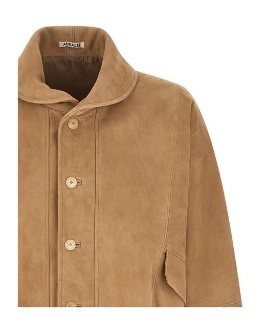 Auralee Brown Suede Bomber Jacket for men
