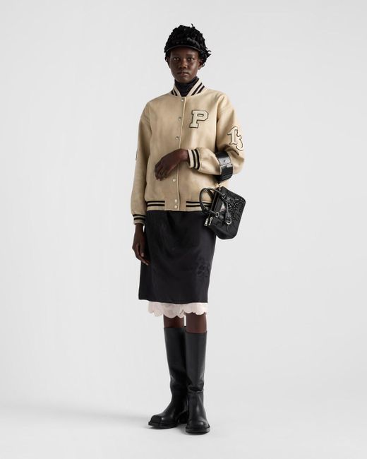 Prada Natural Leather Bomber Jacket With Patch