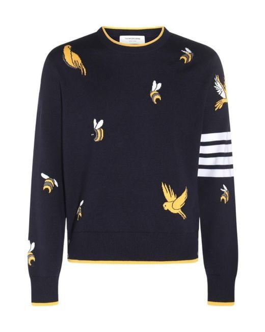 Thom Browne Blue Fine Knit Crewneck Jumper for men