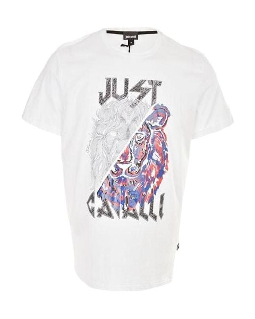 Just Cavalli White Pattern Printed Short-Sleeved T-Shirt for men