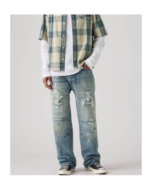Levi's Blue Distressed Straight-Leg Jeans for men