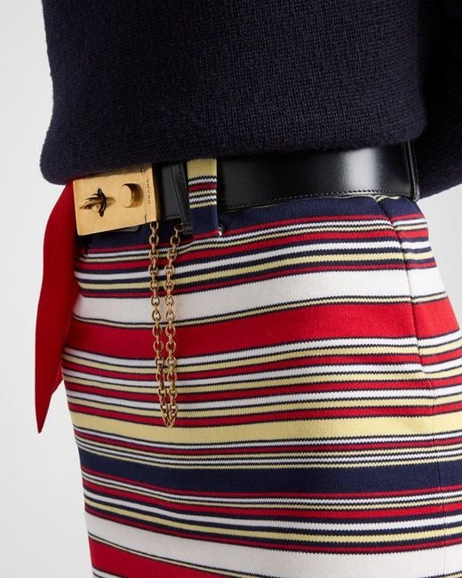 Prada Red Striped Pencil Skirt