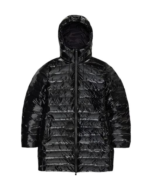Rains Black Lohja Long Puffer Curve Jacket