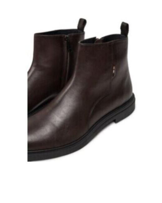 Boss Brown Round Toe Ankle Boots for men
