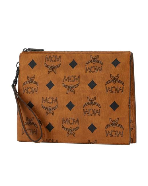 MCM Brown Logo Pattern Clutch for men