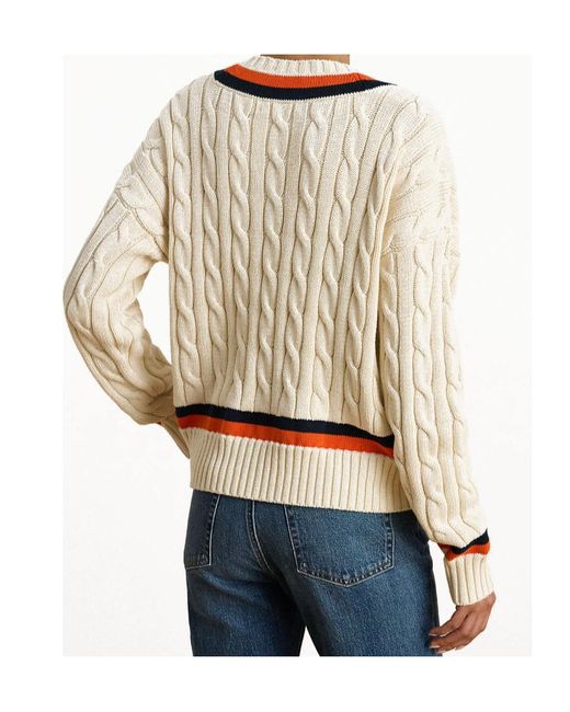 Ralph Lauren Natural Cable-Knit V-Neck Sweater