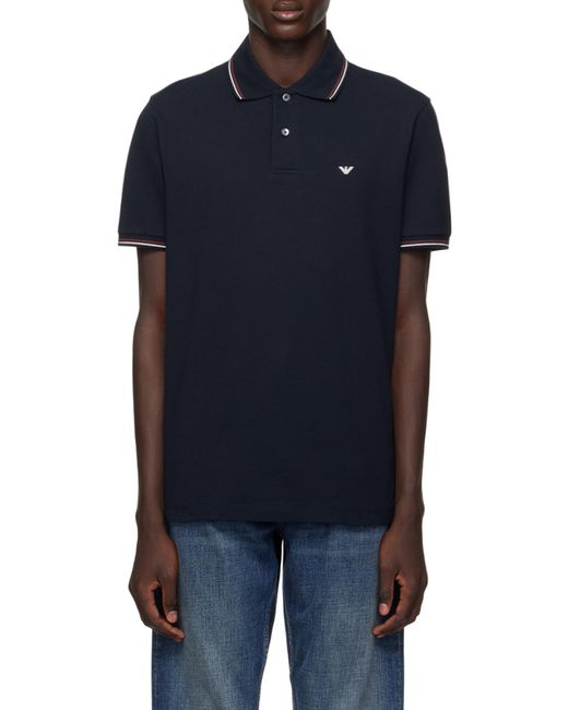 Emporio Armani Blue Logo Printed Short Sleeved Polo Shirt for men