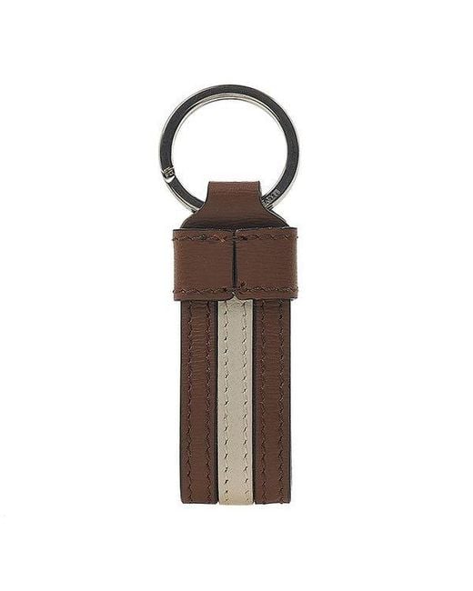 Bally Brown Suture Detail Key Chain for men