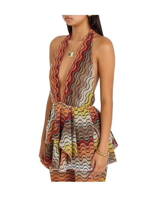 Missoni Multicolor Zigzag Halterneck Metallic-Knit Cover-Up Top