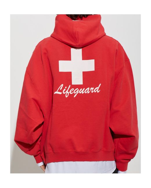 Vetements Red Long-Sleeved Hooded Sweatshirt for men