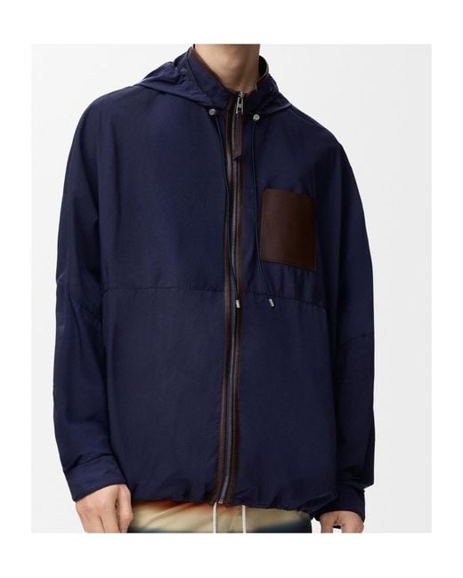 Loewe Blue Leather-Trimmed Hooded Jacket for men